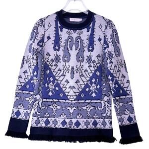 Tory Burch Lisbon Jacquard Tapestry Sweater in Malibu Blue Size XS